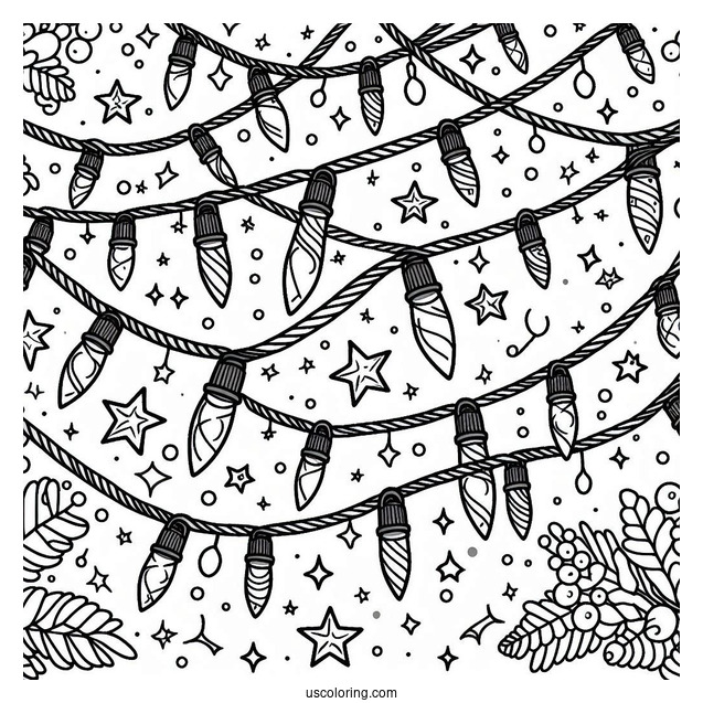 Tangled Christmas Lights With Stars To Color