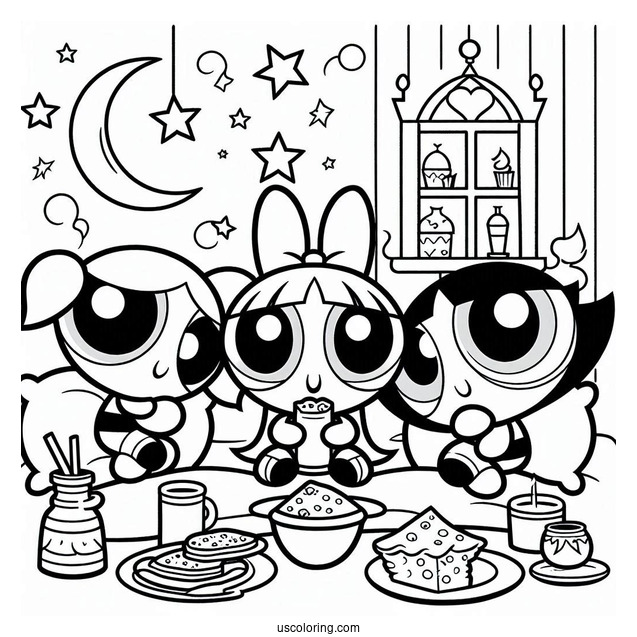 Coloring Page Of Powerpuff Girls Sleepover With Mojo