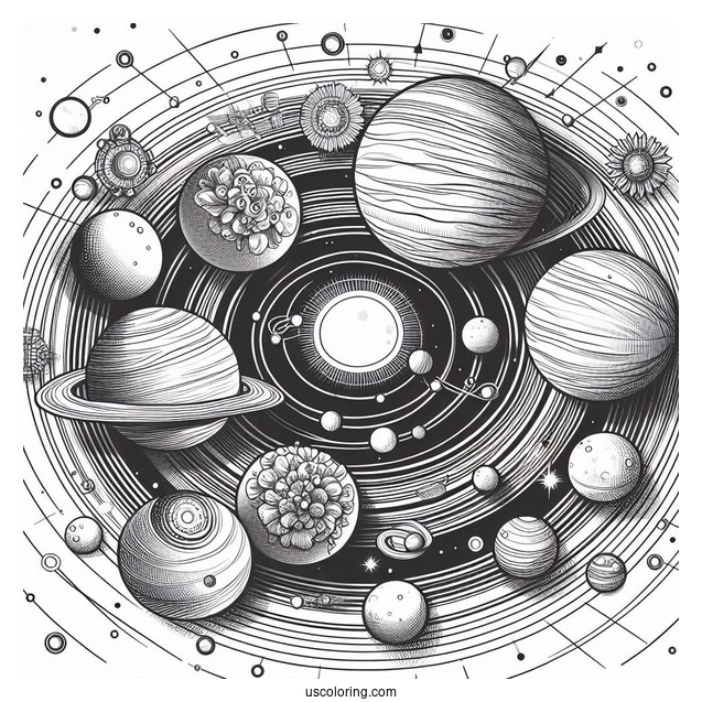 Birds Eye View Of Solar System Coloring Page