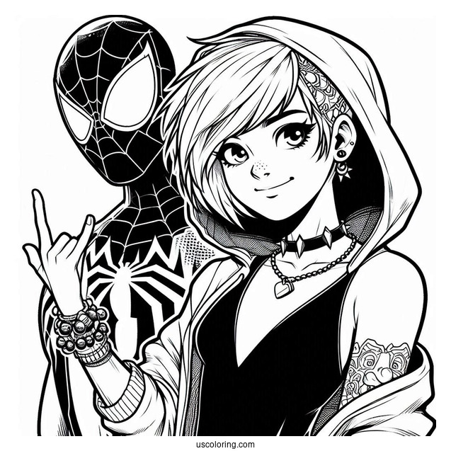 Punk Miles Morales And Spider-Gwen Coloring Page