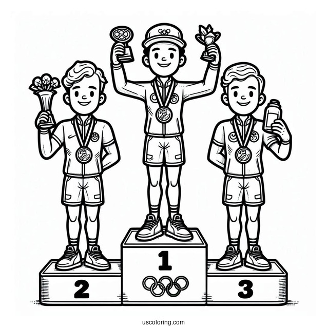 Olympics Coloring Page Of Medalists On Tri Level Podium For Kids
