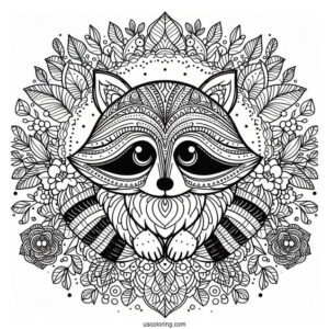 Intricate Raccoon Coloring Page Mandala