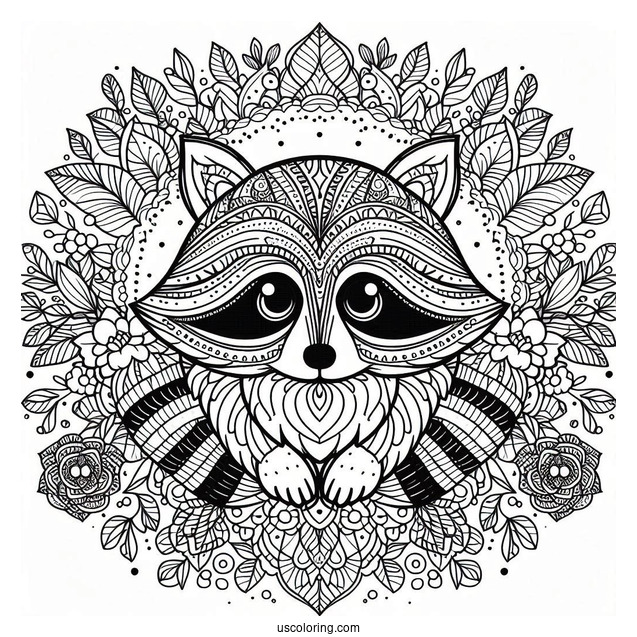 Intricate Raccoon Coloring Page Mandala