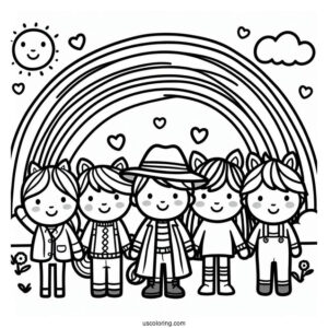 Red, Blue, Orange, Green, And Purple Rainbow Friends Coloring Page