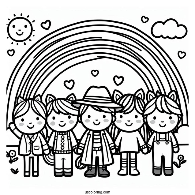 Red, Blue, Orange, Green, And Purple Rainbow Friends Coloring Page
