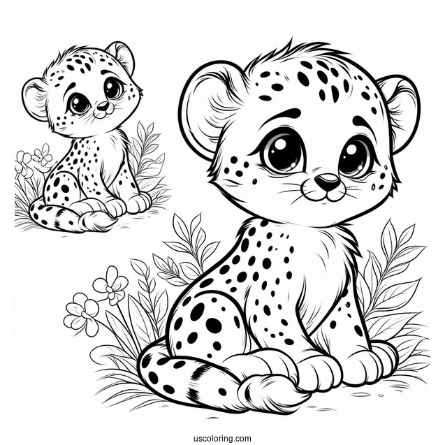 Cute Baby Cheetah Coloring Page For Kids