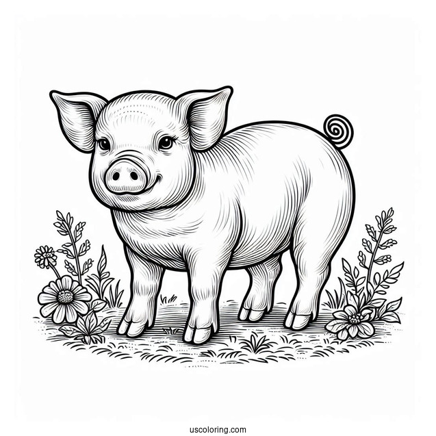 Coloring Page Of a Realistic Looking Pig