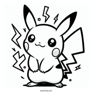 Easy Pikachu With Electricity Coloring Page