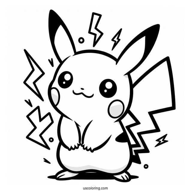 Easy Pikachu With Electricity Coloring Page