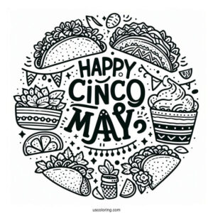 Happy Cinco De Mayo Words Around A Taco Coloring Page
