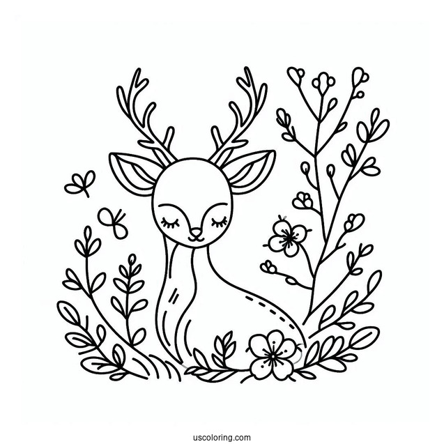 Spring Coloring Page Deer Outline For Preschoolers