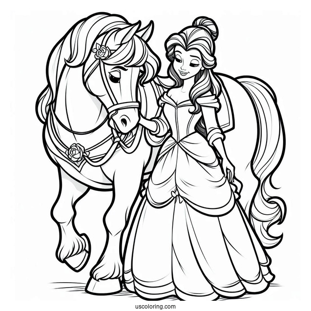 Coloring Sheet Of Belle With Her Horse Phillipe