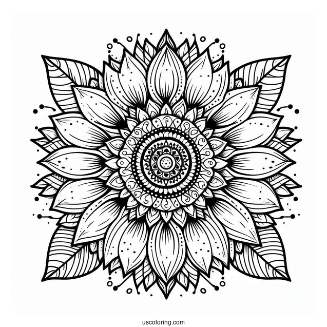 Detailed Sunflower Mandala Coloring Page