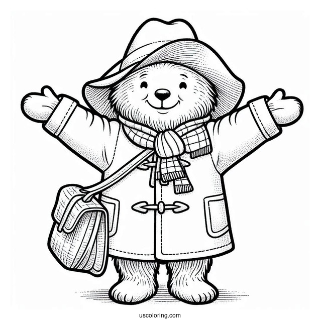 Happy Paddington Coloring Page With His Arms Open For Preschoolers