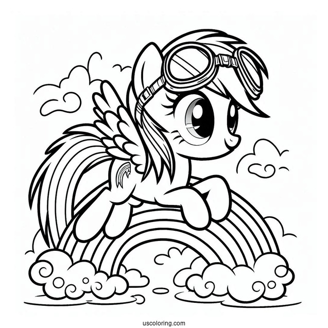 Rainbow Dash Coloring Page Standing On A Rainbow With Aviation Goggles