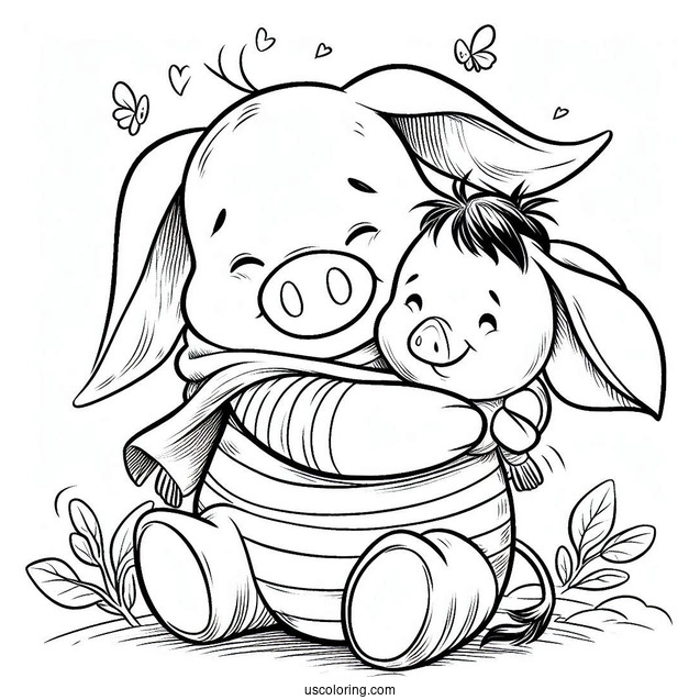 Piglet Coloring Page Hugging Eeyore