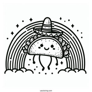 Taco With A Sombrero Climbing A Rainbow