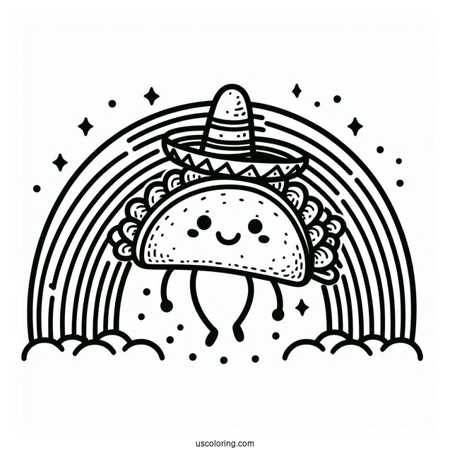 Taco With A Sombrero Climbing A Rainbow
