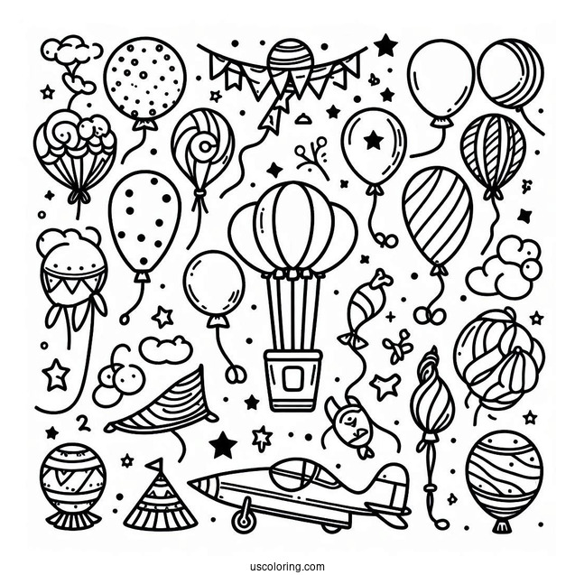 Assorted Balloons To Color For Kids