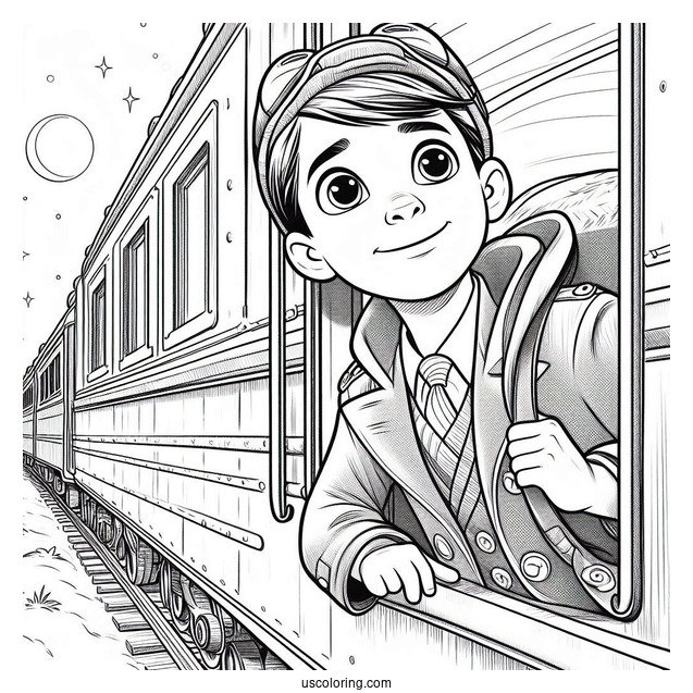 Hero Boy Peering Out Of Polar Express Coloring Page Of Train