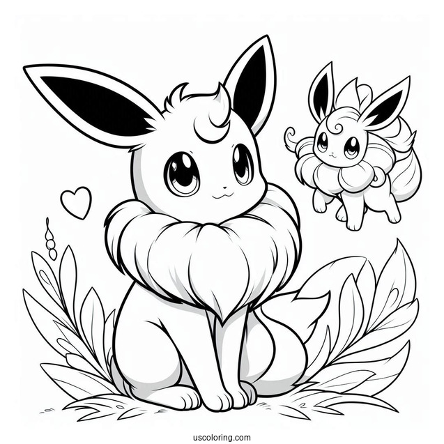Sylveon Coloring Page Sitting Next To Leafeon