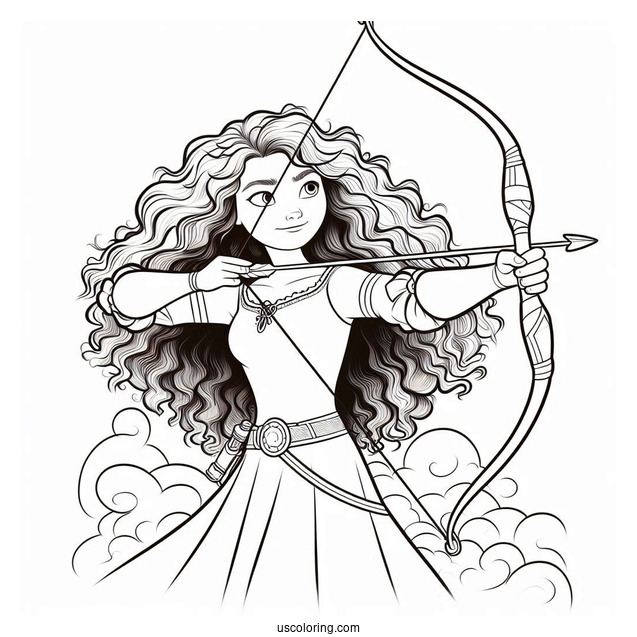Pixar Coloring Page of Merida From Brave Holding Bow