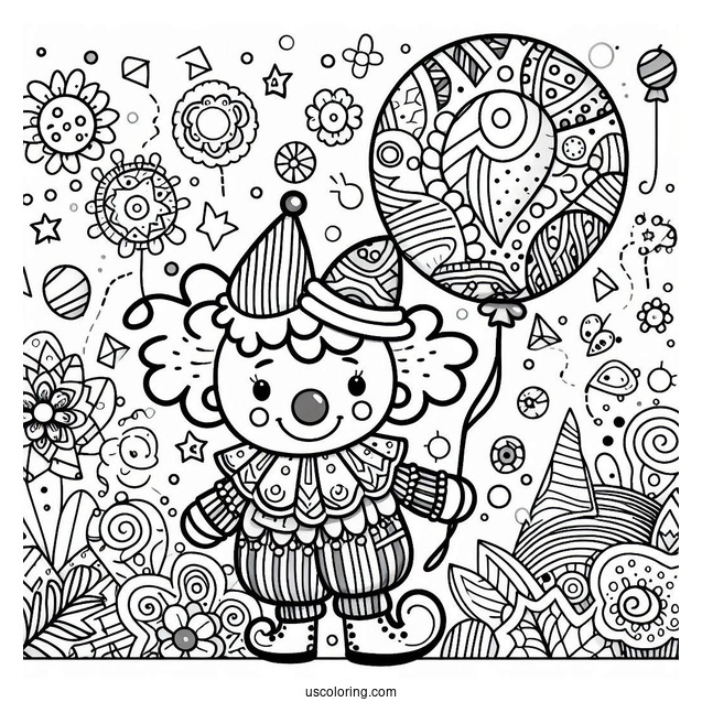 Frightening Pennywise Coloring Page Holding A Balloon With Bloody Handprints