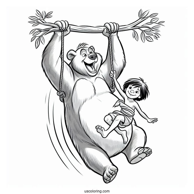 Jungle Book Coloring Page Of Baloo Swinging Mowgli By The Arms