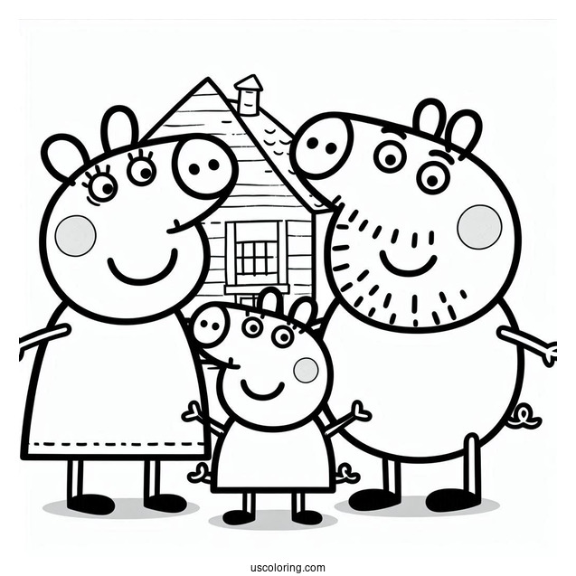 Peppa, Mummy, Daddy, And George Pig With House