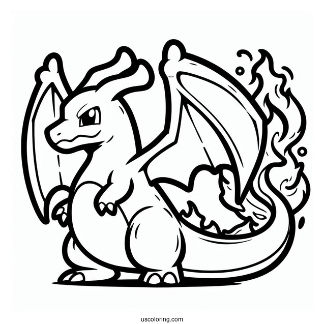 Easy Charizard Outline Coloring In For Kids