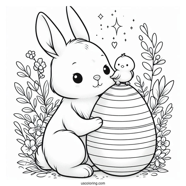 Easter Bunny Coloring Page Holding Easter Egg With Chick Inside