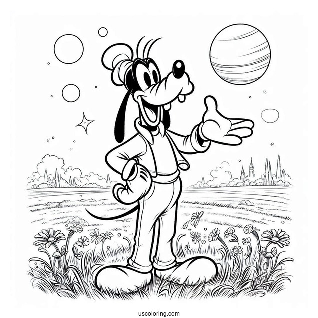 Goofy Standing With Pluto Coloring Page In Field