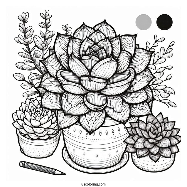 Full Page Succulent Coloring Page Variety