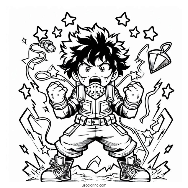 Deku Coloring Page Power Up In Battle