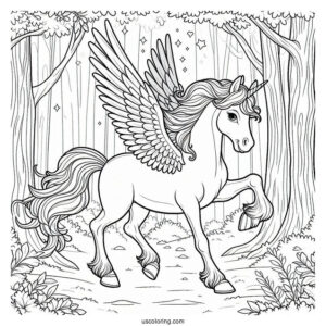Pegasus Coloring Page Trotting In The Forest