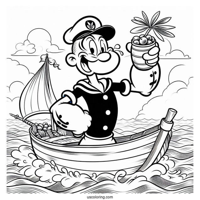 Popeye Coloring Page And Olive At Sea For Kids
