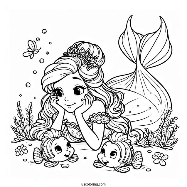 Princess Coloring Page Of Human Princess Ariel With Flounders