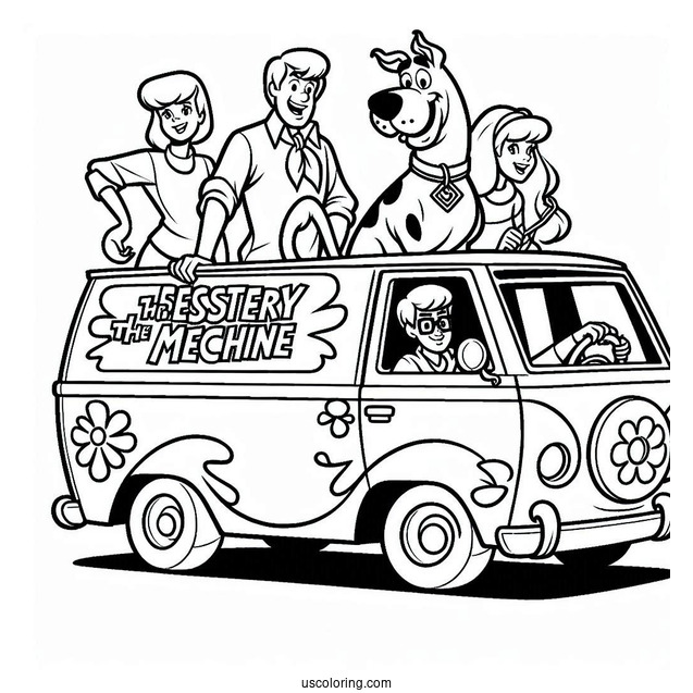 Scooby-Doo Characters In The Mystery Machine To Color