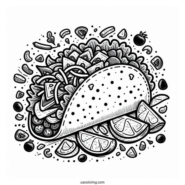 Taco Coloring Page With Lots Of Fillings