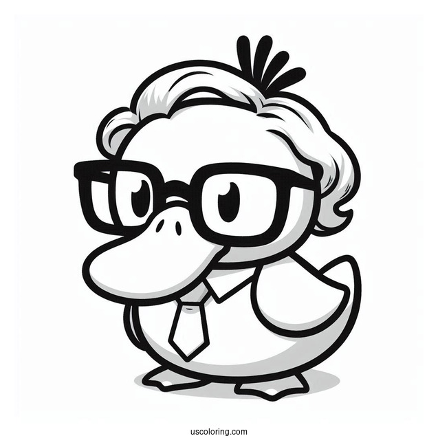 Psyduck Coloring Page Wearing Glasses, Wig, And Necktie For Preschoolers