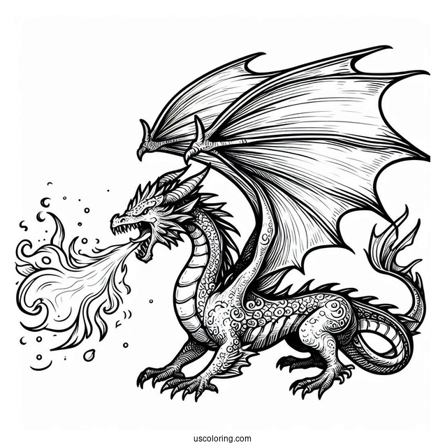 Fierce Looking Dragon Breathing Fire To Color