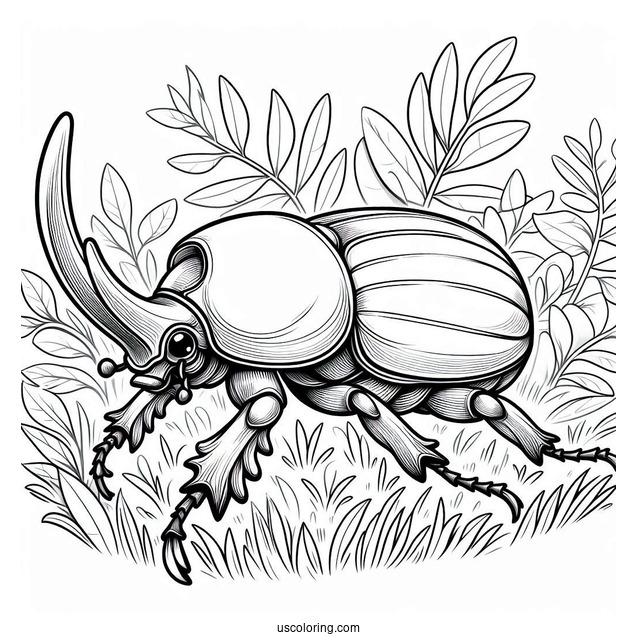 Detailed Hercules Beetle Coloring Page On The Grass