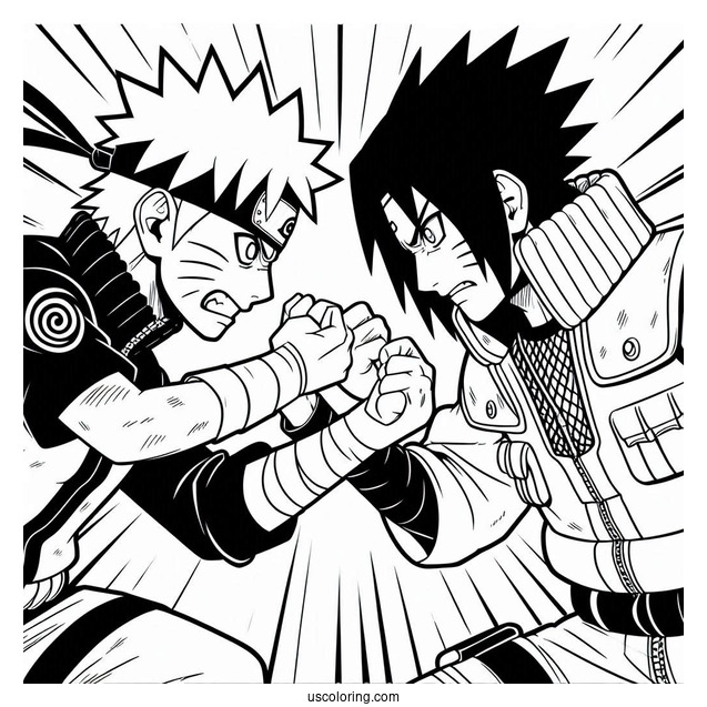 Naruto Fighting Beside Sasuke Coloring Page In Shippuden