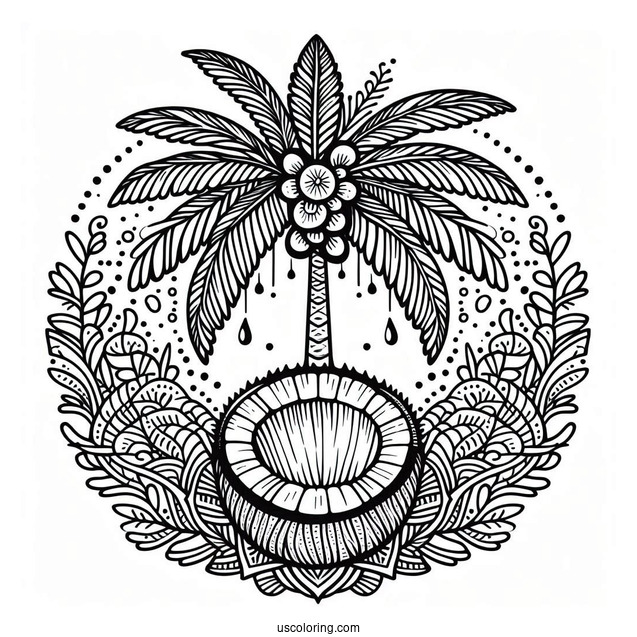 Festive Coconut Coloring Page Tree Mandala