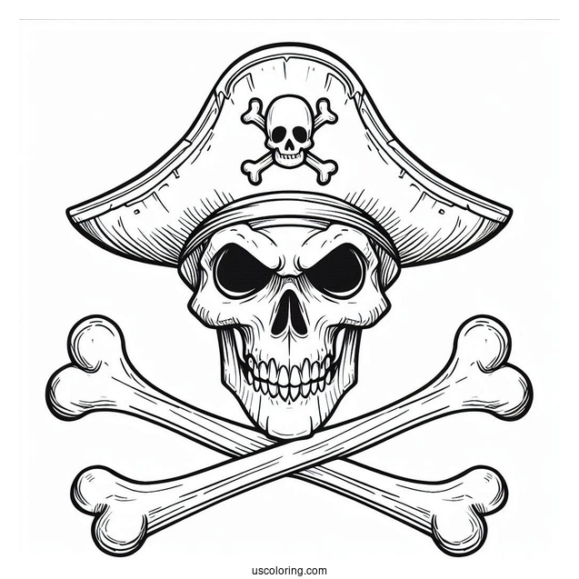 Pirate Skull And Bones Emblem Coloring Sheet