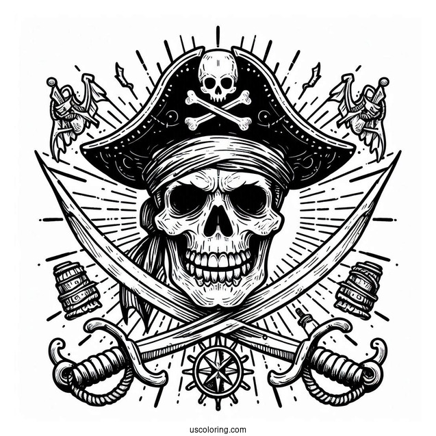 Pirate Skull And Bones Emblem Coloring Sheet