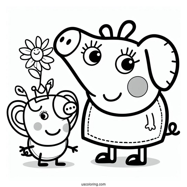 Peppa With Emily Elephant Coloring For Preschoolers