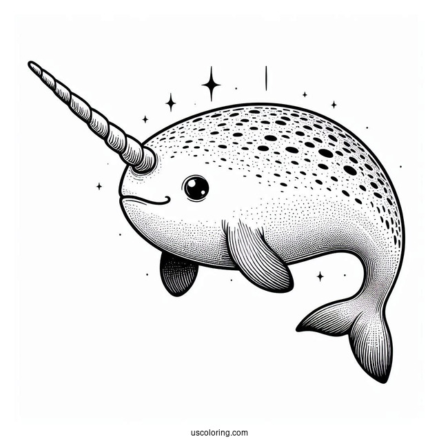 Realistic Narwhal Coloring Page With Long Tusk To Color