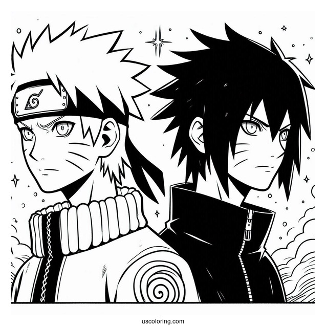 Easy Naruto And Sasuke Coloring Page For Kids
