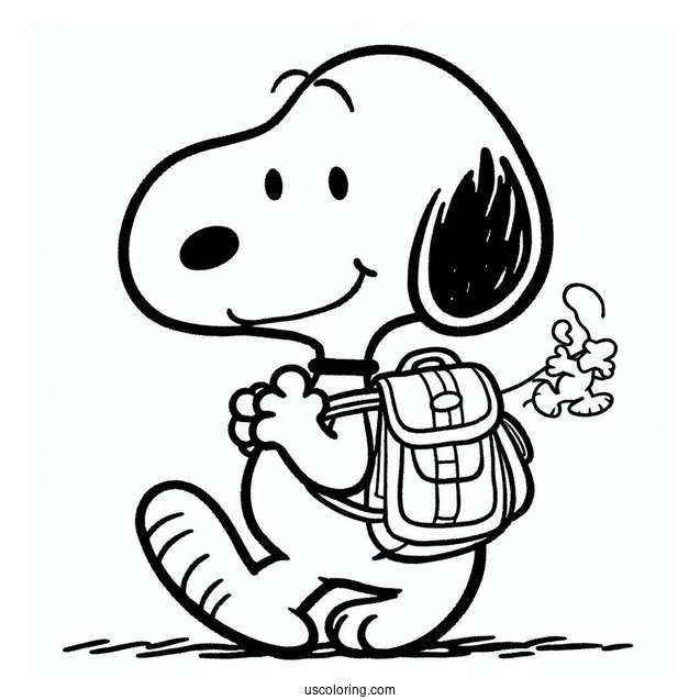 Snoopy Walking With a Knapsack To Color